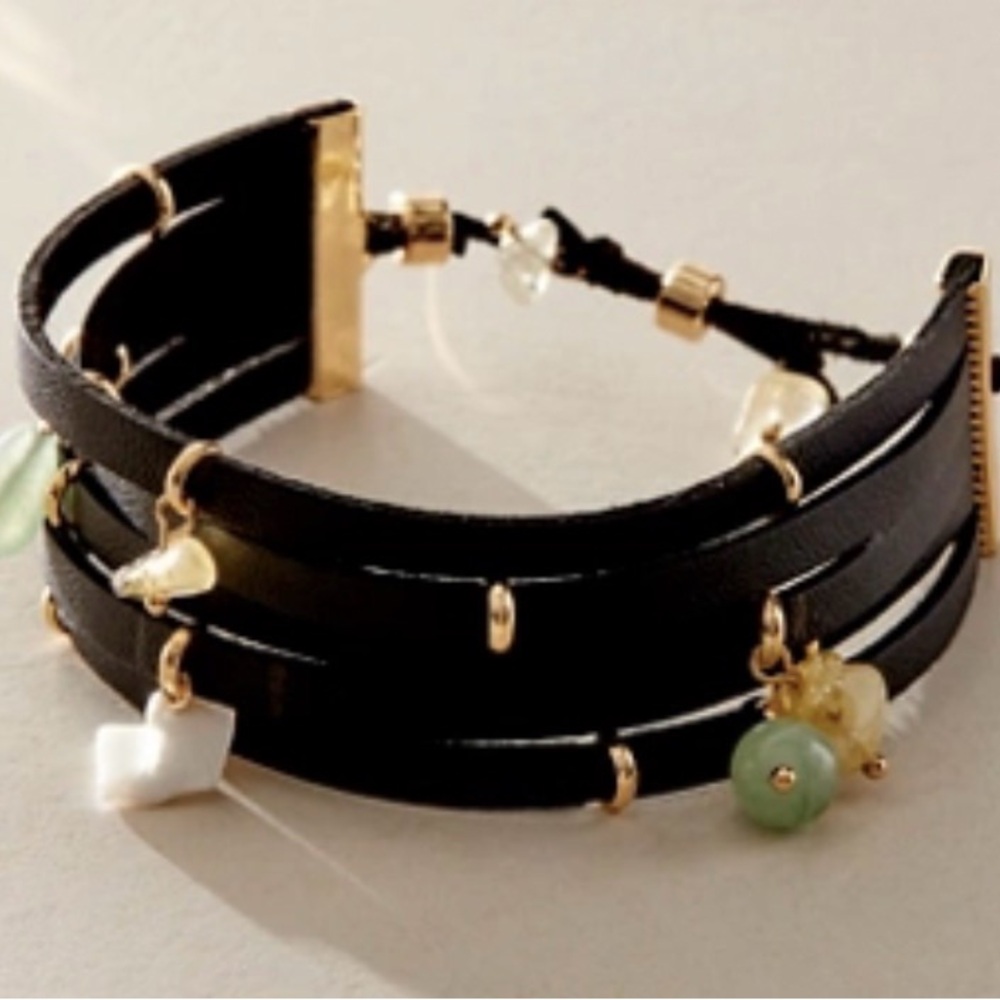 Leather Cuff Charm Bracelet Adjustable